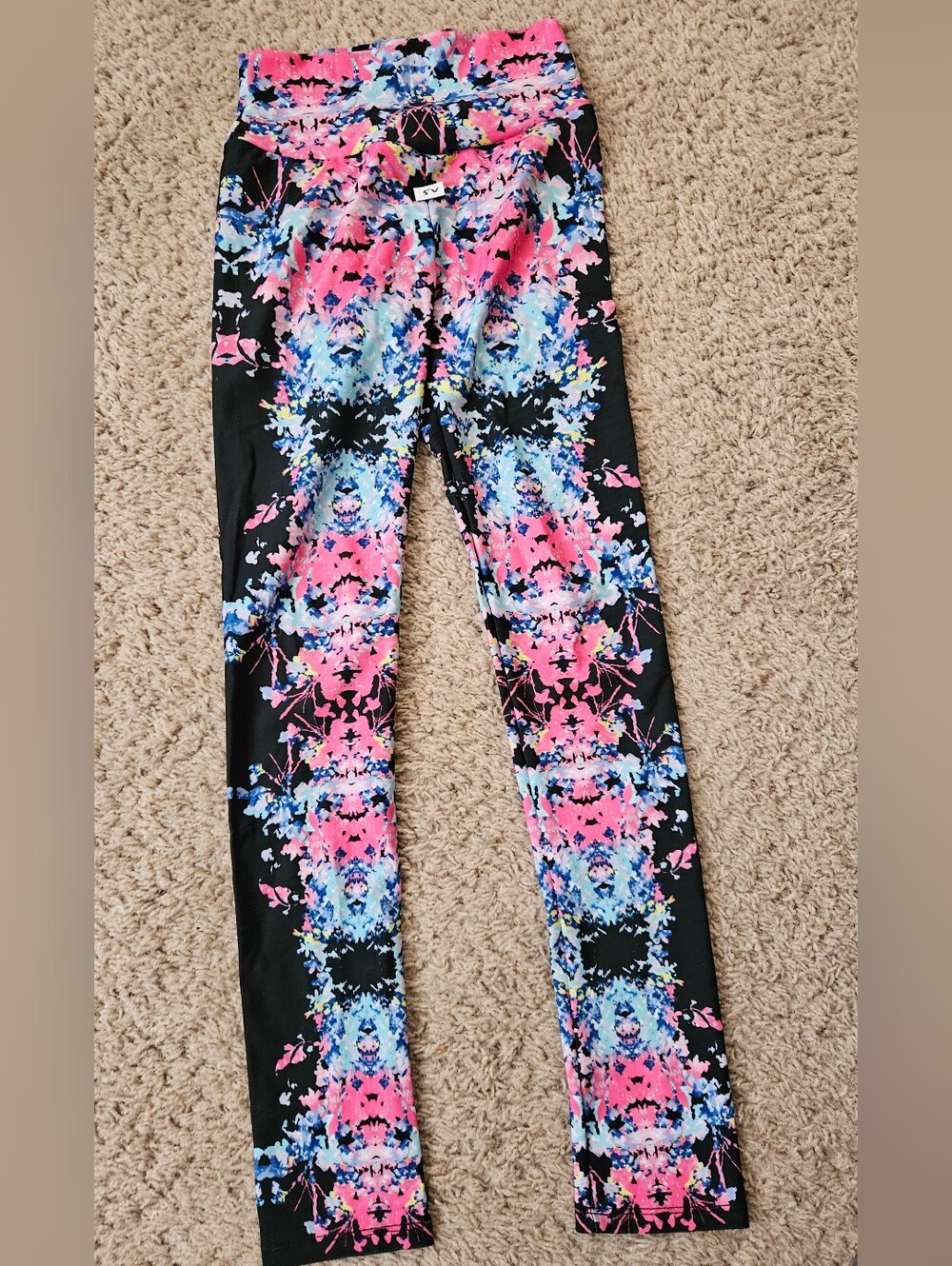 Black Floral Tie-Dye Leggings - Pink & Blue